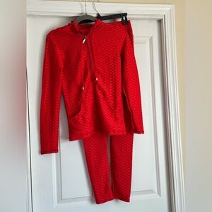 New New Mix Size S/M Small Medium Solid Red Zip Up Jacket and Legging Set